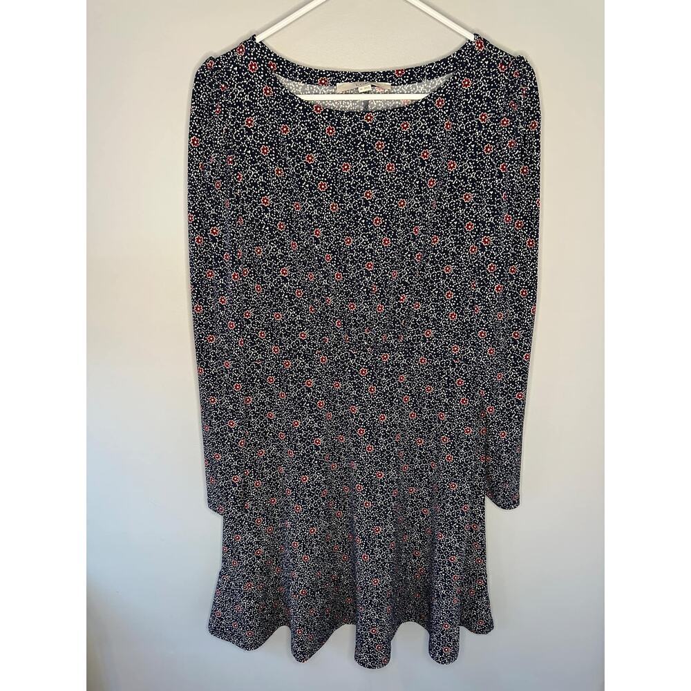 NWT Loft Floral Print Long Sleeve Front Pleated Mini Dress Navy Women's Size 10